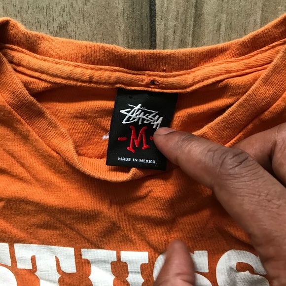 STUSSY TEE SHIRT SHORT SLEEVE ORANGE VINTAGE RARE - Picture 3 of 4